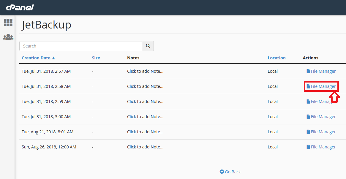 Jetbackup cpanel_file-manager backups